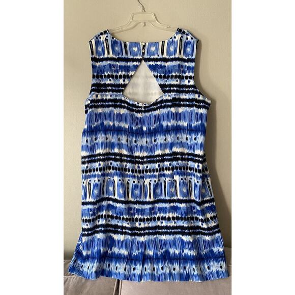 TAHARI Women’s Blue Ikat Print Linen Sheath Dress Plus Size 24W Resort Coastal - Picture 2 of 9